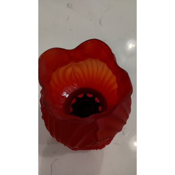 Rare Antique Red Satin glass Tulip Oil lamp. Highly Collectible - Picture 4 of 7